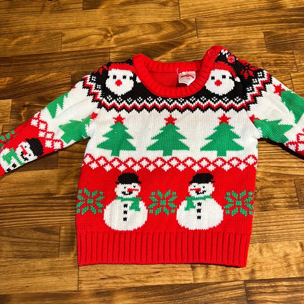 Holiday Time brand infant sweater. Size 12 months. Snowman print.